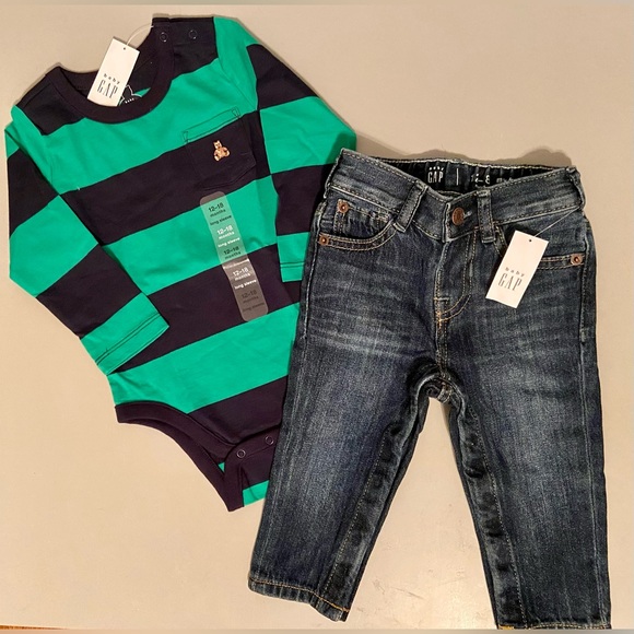 Baby Gap long-sleeve striped onesie and jeans